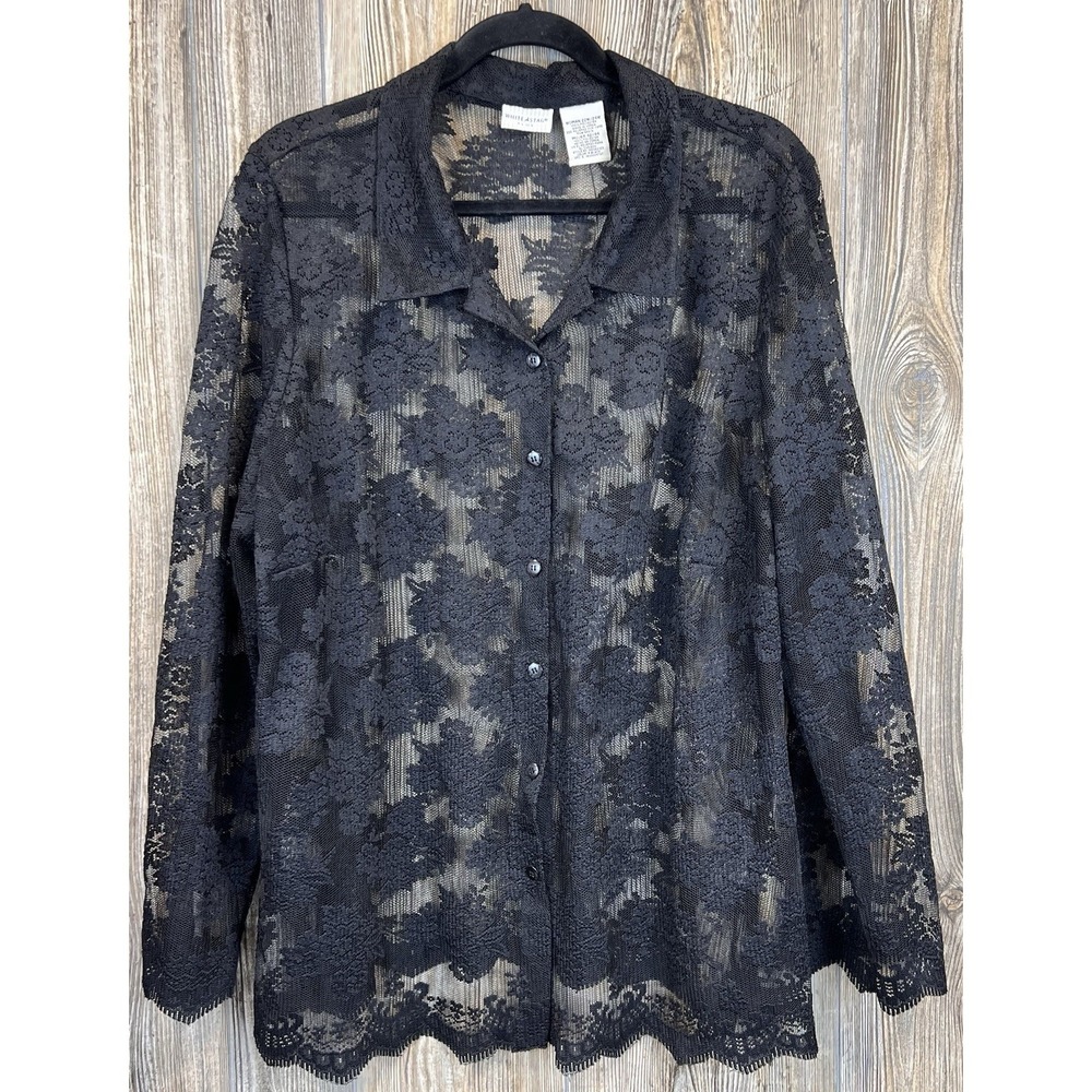 VTG Sheer Lace Dark Romantic Gothic Chic Blouse Button Front Dark Feminine 22/24